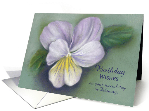 Custom February Birthday Wishes Viola Flower Pastel Art card (1549080)