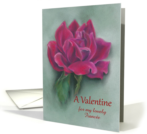 Custom Valentine for Fiancee Romantic Red Rose Pastel Art card