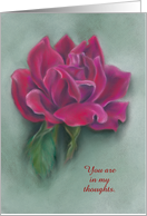 Custom Thinking of You Red Rose in Full Bloom Pastel Art card
