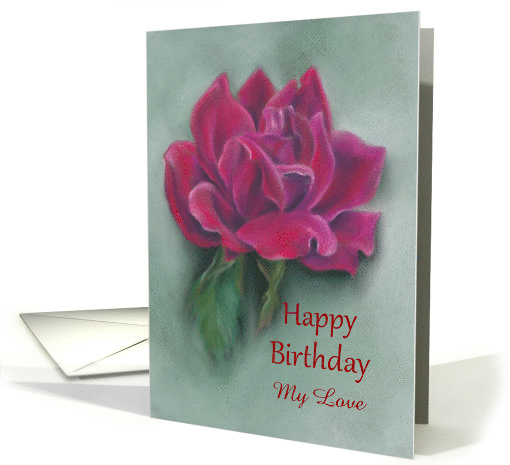 Custom Happy Birthday Love Romantic Red Rose Pastel Art card (1549850)