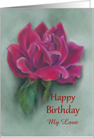 Custom Happy Birthday Love Romantic Red Rose Pastel Art card