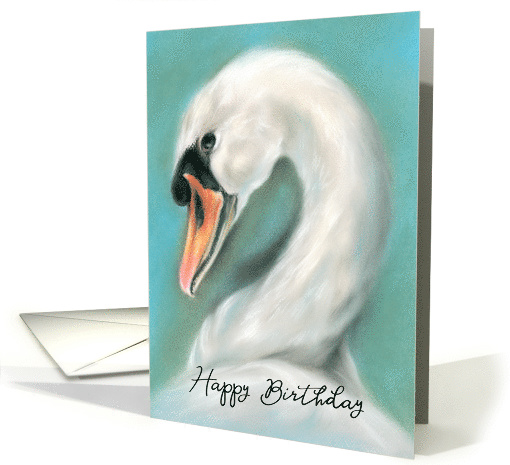 White Swan Pastel Artwork Happy Birthday card (1551694)