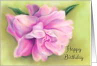 Happy Birthday Pink Camellia Flower Pastel Art card