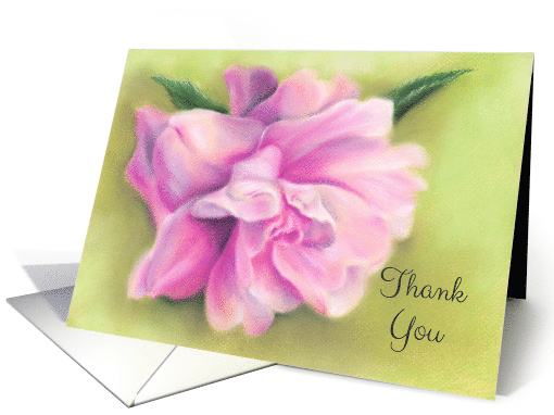 Thank You Pink Camellia Flower with Leaves Pastel Art card (1554450)