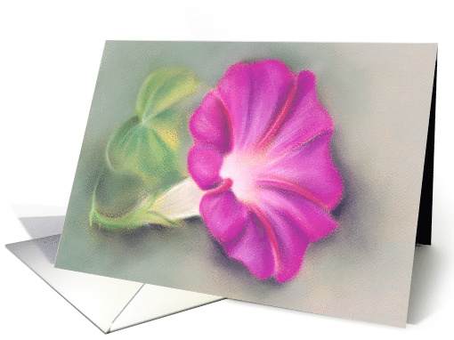 Magenta Morning Glory and Leaf Pastel Art All Occasion Blank card