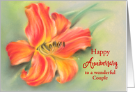 Custom Couple Wedding Anniversary Orange Day Lily Pastel card
