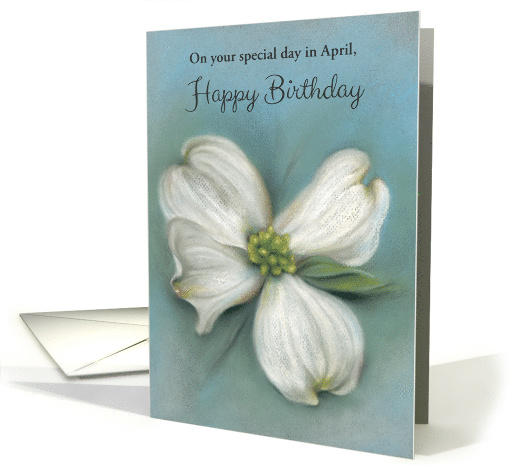 Custom April Birthday White Dogwood Spring Floral Pastel Art card