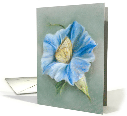 Blue Morning Glory with Butterfly Pastel Art All Occasion Blank card