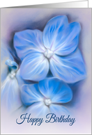 Happy Birthday Blue Hydrangea Pastel Floral Art card