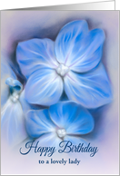 Custom Birthday for a Lady Blue Hydrangea Pastel Floral Art card