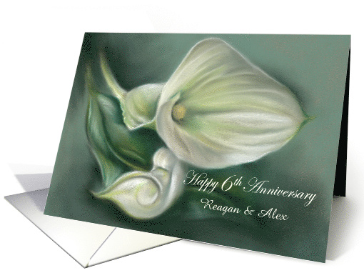 Personalized Names Sixth Anniversary White Calla Lilies Pastel card