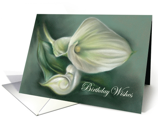 White Calla Lily Floral Pastel Artwork Birthday Wishes card (1569160)