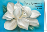 Personalized Names Wedding Anniversary White Magnolia Pastel Art card