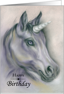 Happy Birthday Unicorn Portrait Pastel Artwork card