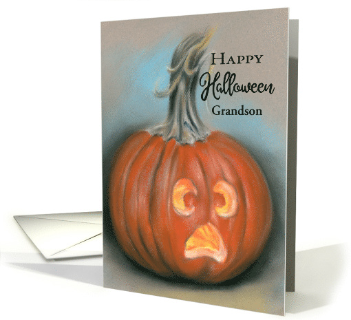 Custom Grandson Relative Halloween Jack O Lantern Pumpkin Pastel card