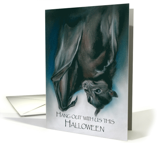 Halloween Party Invitation Black Bat with Claw Pastel Artwork card