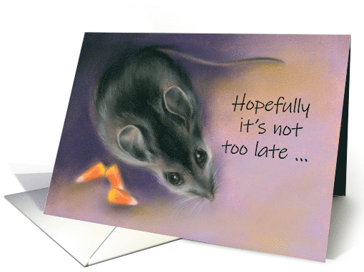 Belated Happy Halloween Mouse with Candy Corn Pastel Artwork card