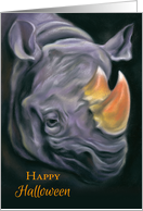 Happy Halloween Surreal Rhinoceros with Candy Corn Horns card