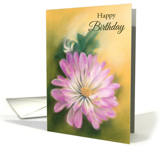 Happy Birthday Pink and White Chrysanthemum Floral Pastel Art card