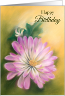Happy Birthday Pink and White Chrysanthemum Floral Pastel Art card