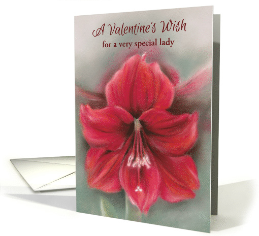 Personalized Valentine Wish for Lady Red Amaryllis Flower Art card