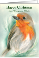 Happy Christmas from Couple Personalized Names European Robin Bird card