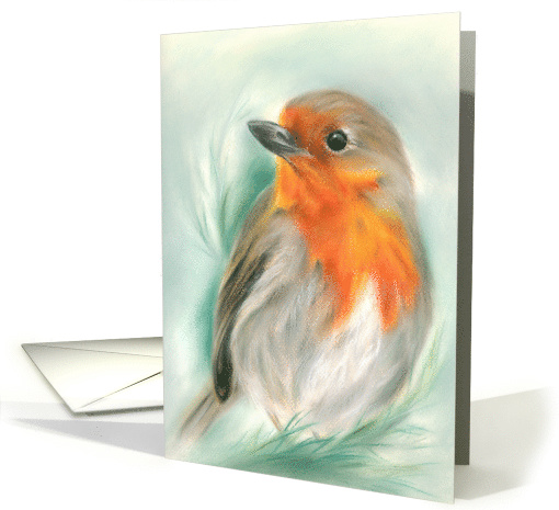 European Robin Redbreast Bird Pastel Art Any Occasion Blank card