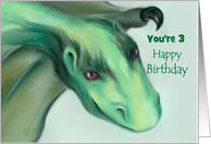 Custom Age Kid Birthday Green Friendly Dragon 3 card