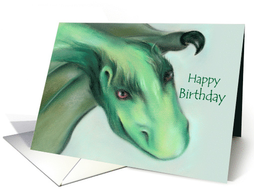Happy Birthday Green Friendly Dragon Pastel Art card (1578322)