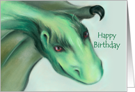 Happy Birthday Green Friendly Dragon Pastel Art card