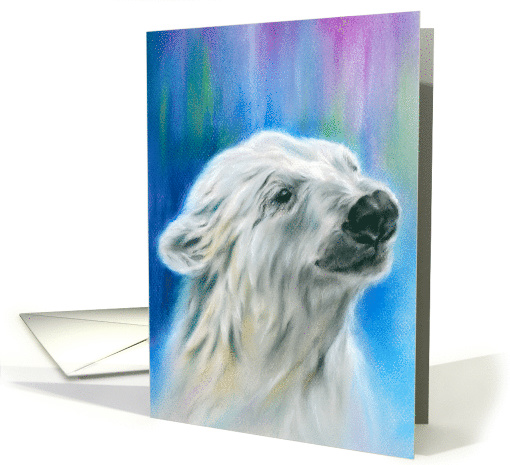 White Polar Bear Aurora Pastel Art Any Occasion Blank card (1578996)