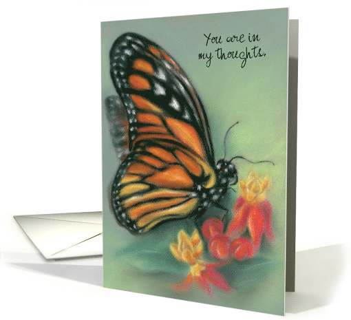 Custom Monarch Butterfly with Milkweed Flowers Thinking of You card