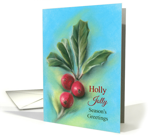 Holly Jolly Seasons Greetings Three Berries Pastel Art card (1582574)