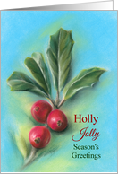 Holly Jolly Seasons Greetings Three Berries Pastel Art card