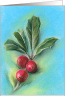 Holly Sprig with Three Berries Pastel Art Any Occasion Blank card
