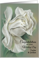 White Rose Personalized Names Wedding Congratulations card