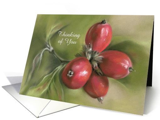 Custom Thinking of You Autumn Dogwood Berries Pastel Art card