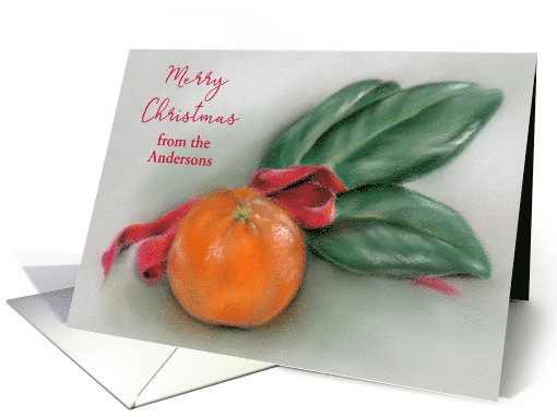 Christmas Orange with Magnolia Leaves Personalized from Name A card