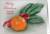 Christmas Orange with Magnolia Leaves Personalized from Name A card