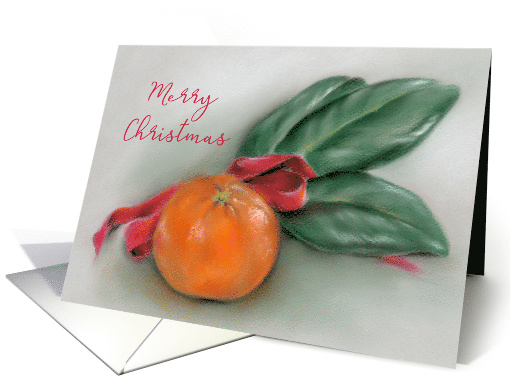 Merry Christmas Orange with Magnolia Leaves and Red Bow... (1584414)