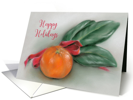 Happy Holidays Christmas Orange with Magnolia Leaves and Red Bow card