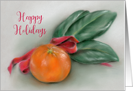 Happy Holidays Christmas Orange with Magnolia Leaves and Red Bow card