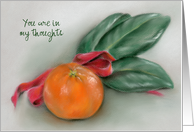 Custom Thinking of You Orange with Magnolia Leaves and Red Bow Art card