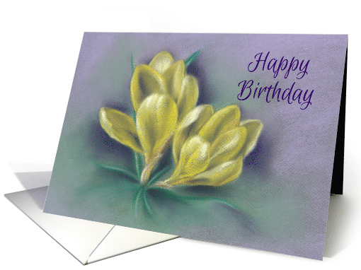 Happy Birthday Cheery Yellow Crocus Pastel Art card (1587292)