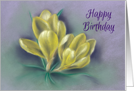 Happy Birthday Cheery Yellow Crocus Pastel Art card