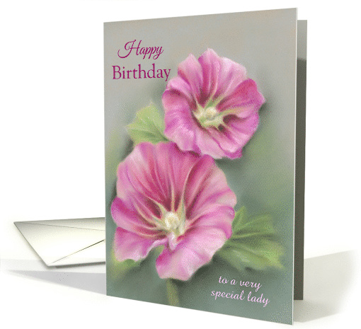 Pink Pastel Hollyhocks Floral Birthday Personalized for Her card