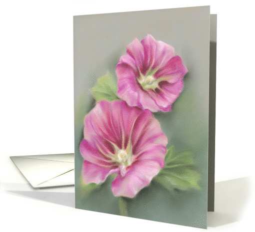 Pink Pastel Hollyhocks Floral Art Any Occasion Blank card (1588164)