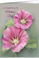 Pink Pastel Hollyhocks Floral Art Mothers Day Wish card