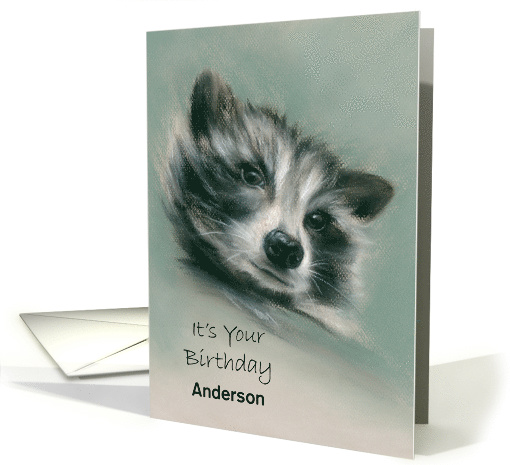 Raccoon Pastel Art Personalized Name Birthday A card (1592200)