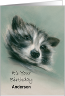 Raccoon Pastel Art Personalized Name Birthday A card